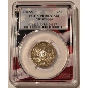 2002 S Clad Mississippi State Quarter Proof PR70 DCAM PCGS Flag Frame Holder
